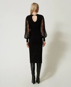 Robe Midi En Maille Et Dentelle