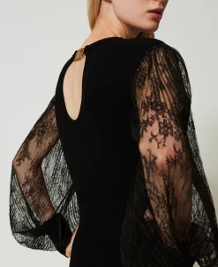 Robe Midi En Maille Et Dentelle