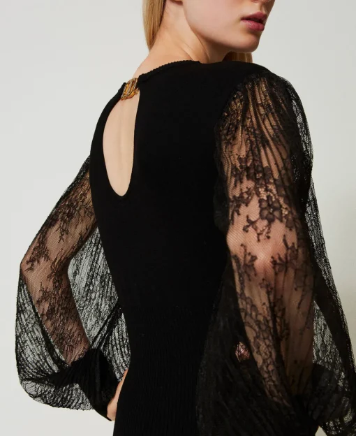 Robe Midi En Maille Et Dentelle