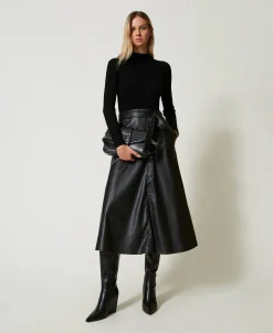 Robe Midi En Maille Et Tissu Enduit