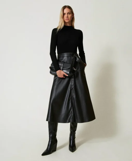 Robe Midi En Maille Et Tissu Enduit