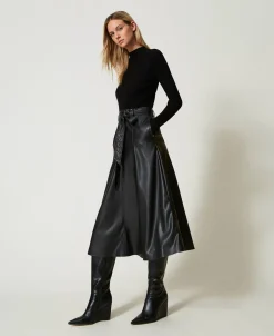 Robe Midi En Maille Et Tissu Enduit
