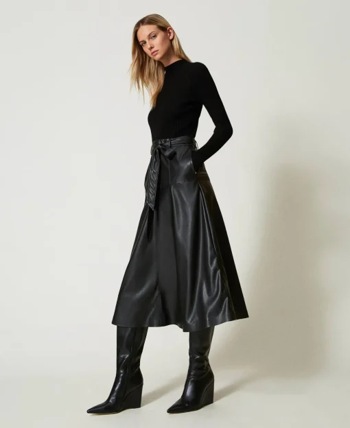 Robe Midi En Maille Et Tissu Enduit