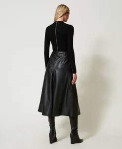 Robe Midi En Maille Et Tissu Enduit