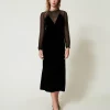 Robe Midi En Mousseline Et Velours