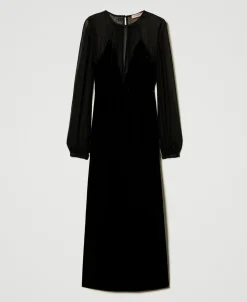 Robe Midi En Mousseline Et Velours