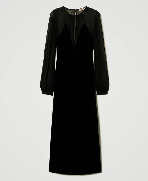 Robe Midi En Mousseline Et Velours
