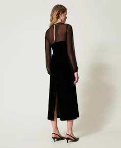 Robe Midi En Mousseline Et Velours