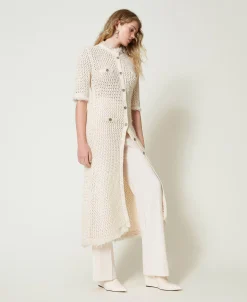 Robe-cardigan En Maille Jacquard Point Filet