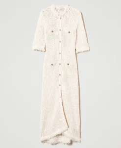 Robe-cardigan En Maille Jacquard Point Filet