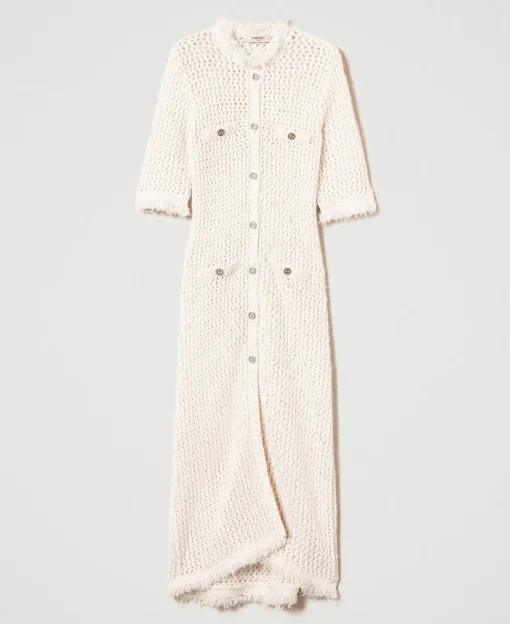 Robe-cardigan En Maille Jacquard Point Filet