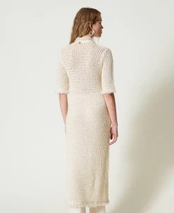 Robe-cardigan En Maille Jacquard Point Filet