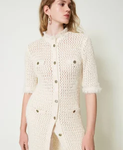 Robe-cardigan En Maille Jacquard Point Filet