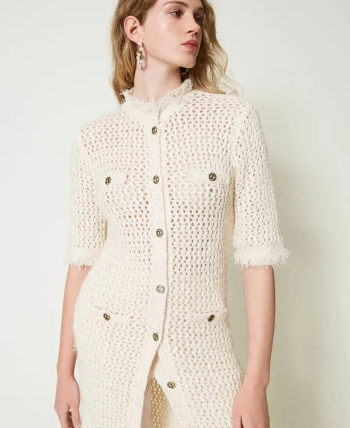 Robe-cardigan En Maille Jacquard Point Filet