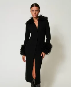 Robe-cardigan Longue En Laine Mélangée Et Fausse Fourrure