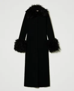 Robe-cardigan Longue En Laine Mélangée Et Fausse Fourrure