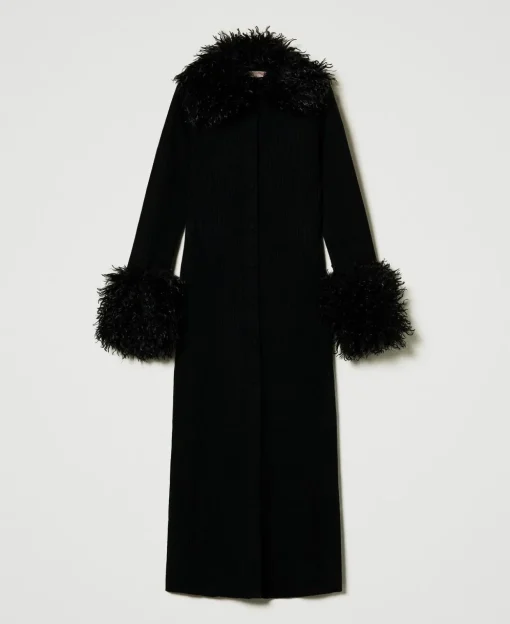 Robe-cardigan Longue En Laine Mélangée Et Fausse Fourrure