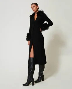 Robe-cardigan Longue En Laine Mélangée Et Fausse Fourrure