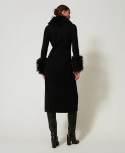 Robe-cardigan Longue En Laine Mélangée Et Fausse Fourrure