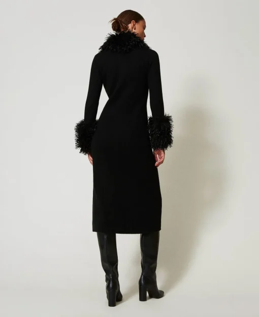 Robe-cardigan Longue En Laine Mélangée Et Fausse Fourrure