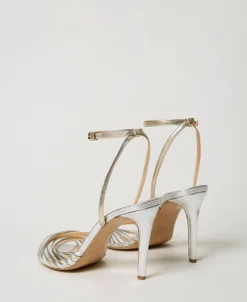 Sandales Cage En Cuir Lamé