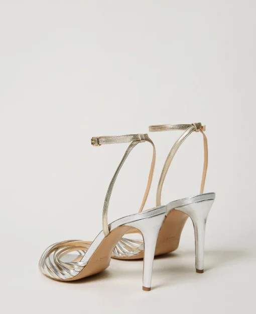 Sandales Cage En Cuir Lamé