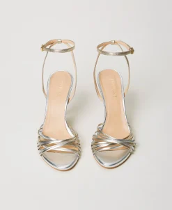 Sandales Cage En Cuir Lamé