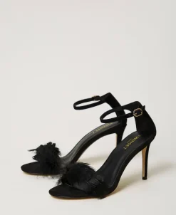 Sandales En Cuir Avec Plumes