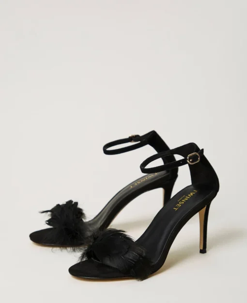 Sandales En Cuir Avec Plumes
