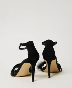 Sandales En Cuir Avec Plumes