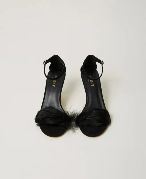 Sandales En Cuir Avec Plumes