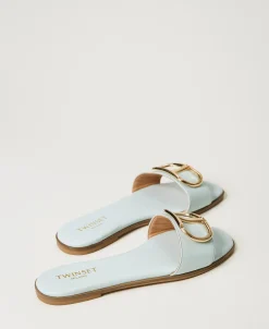 Sandales Slides En Cuir Avec Oval T