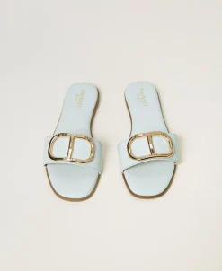 Sandales Slides En Cuir Avec Oval T