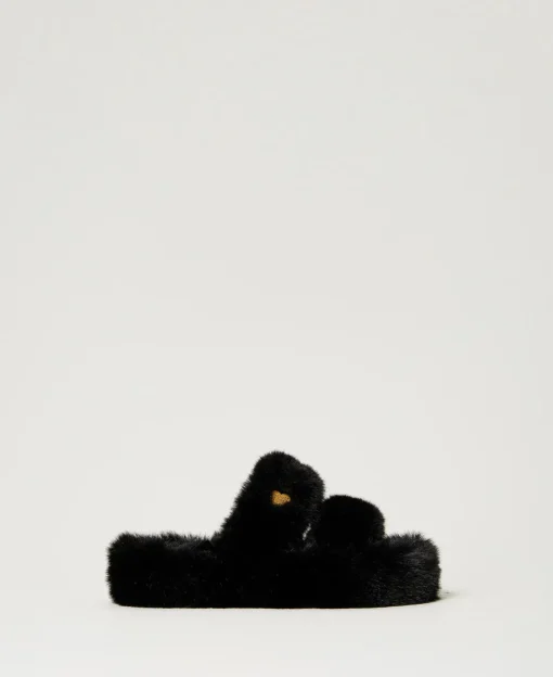 Sandales Slides En Fausse Fourrure