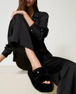 Sandales Slides En Fausse Fourrure
