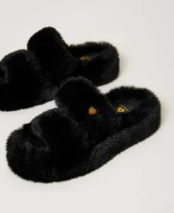 Sandales Slides En Fausse Fourrure