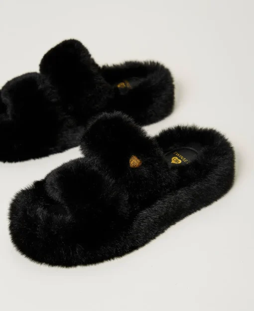 Sandales Slides En Fausse Fourrure