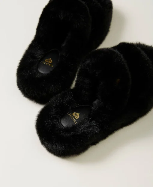Sandales Slides En Fausse Fourrure