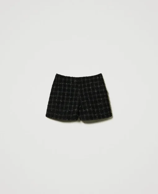 Short En Tissu Bouclé Avec Motif à Carreaux