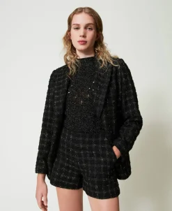 Short En Tissu Bouclé Avec Motif à Carreaux