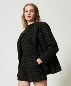 Short En Tissu Bouclé Avec Motif à Carreaux