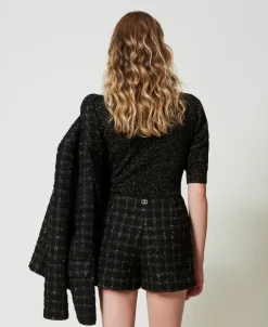 Short En Tissu Bouclé Avec Motif à Carreaux