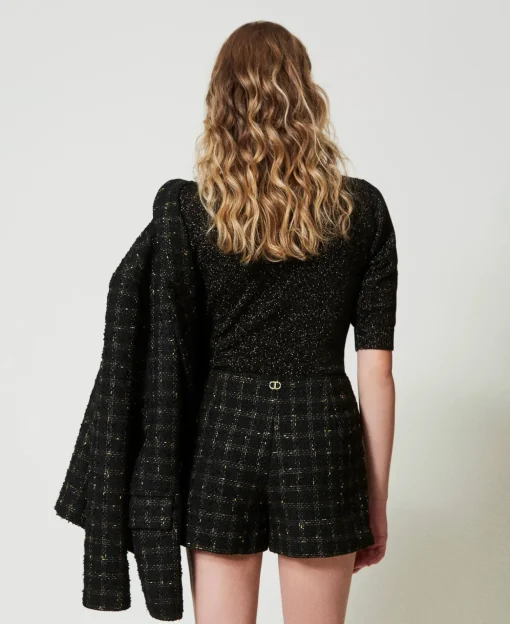 Short En Tissu Bouclé Avec Motif à Carreaux