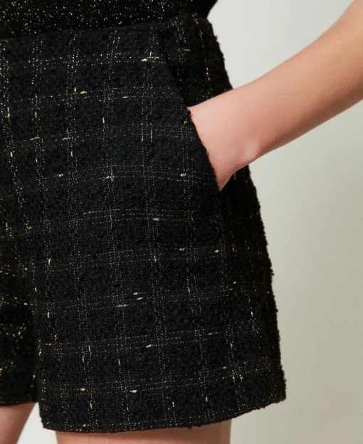 Short En Tissu Bouclé Avec Motif à Carreaux
