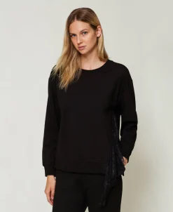Sweat-shirt Avec Insertion Plissée Et Dentelle