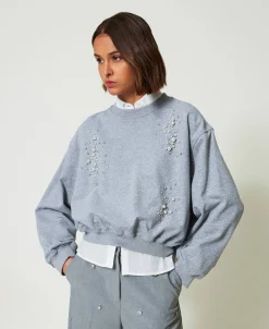 Sweat-shirt Boxy Avec Broderie Réalisée à La Main