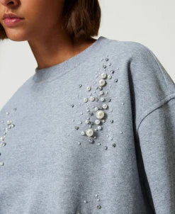 Sweat-shirt Boxy Avec Broderie Réalisée à La Main