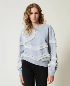 Sweat-shirt Chiné Avec Volants En Tulle
