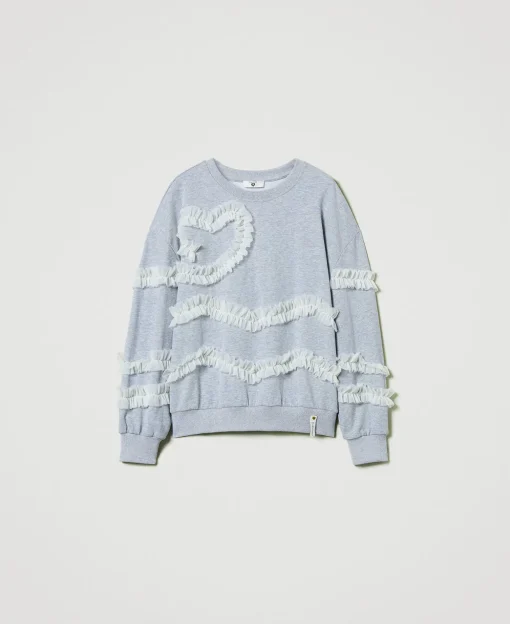 Sweat-shirt Chiné Avec Volants En Tulle