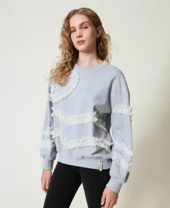 Sweat-shirt Chiné Avec Volants En Tulle